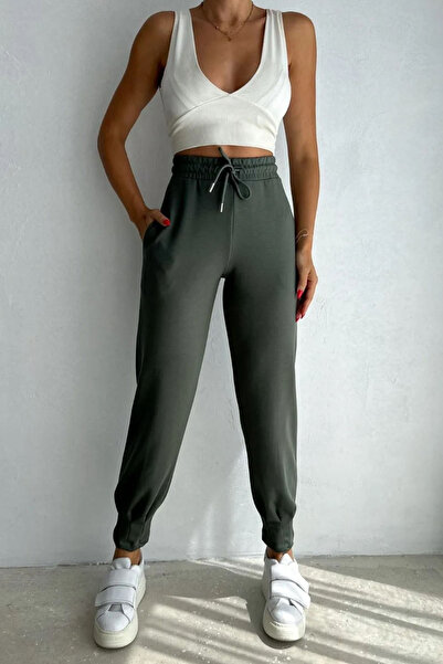 Swana Pantaloni modal cu potrivire confortabilă - picior plisat, kaki