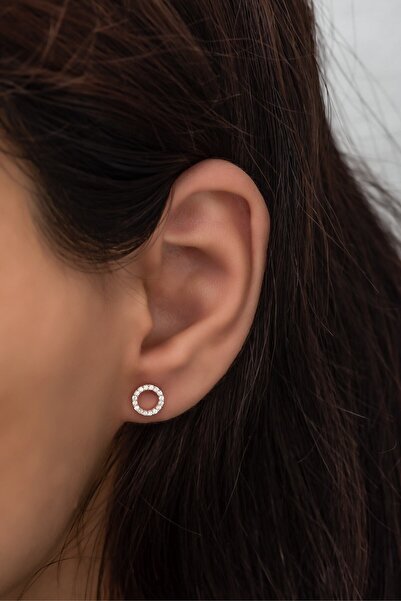 Nereze Gümüş Rose Minik Yuvarlak Tasarım Küpe 925 Ayar