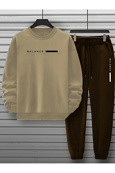 zeag Unisex Gri Sıfır Yaka  Eşofman Takımı BALANCE baskılı Şardonlu Eşofman T...