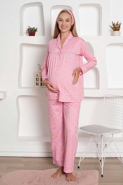 ALİMER Pregnant Maternity Pajamas Set - Pink Heart Combed 2796
