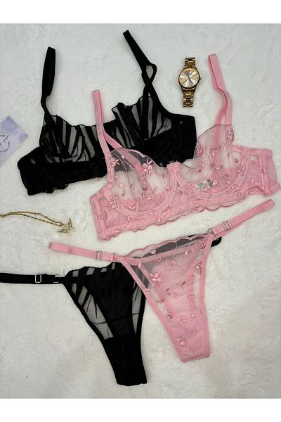İNKO İÇ GİYİM Floral Underwire Σετ σουτιέν από τούλι χωρίς καπάκι (στρινγκ σουτιέν)