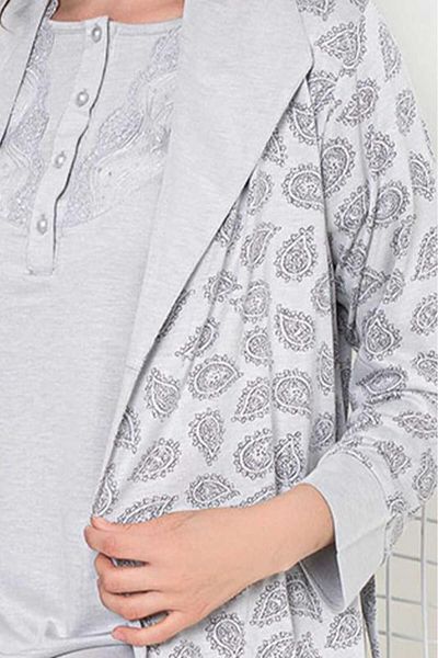ALİMER Gray Dressing Gown 3-Piece Boxed Women's Pajamas Set 2647
