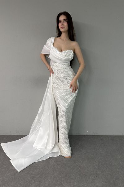 lizge giyim Bead Detailed Strip Detailed Evening Dress