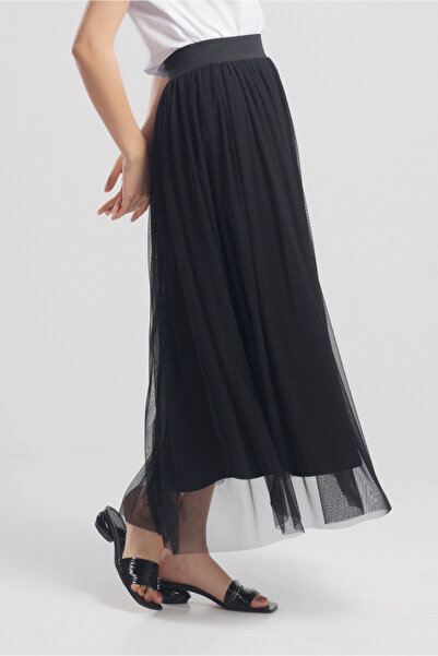 Bold & Young Women's Black Combed Cotton Lined Waist Rubber Tulle Skirt