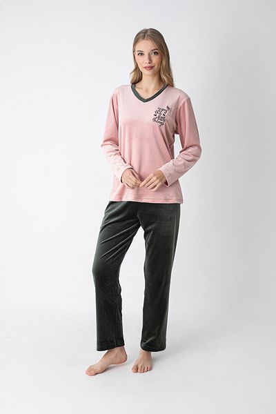 SENFONİ HOMEWEAR Velvet Text Detailed Pajama Set