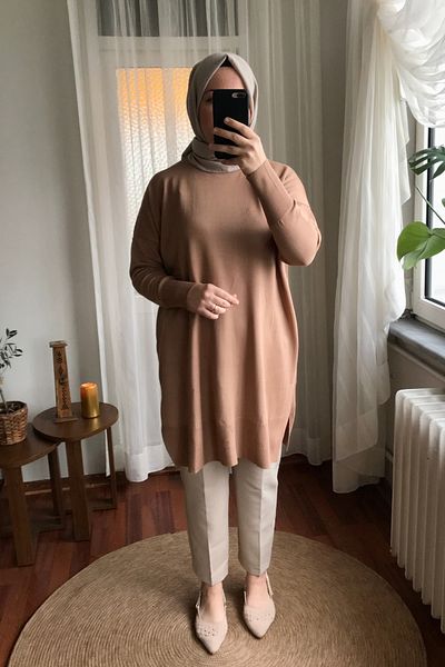 Sapha Women's Camel Knitwear Tunic