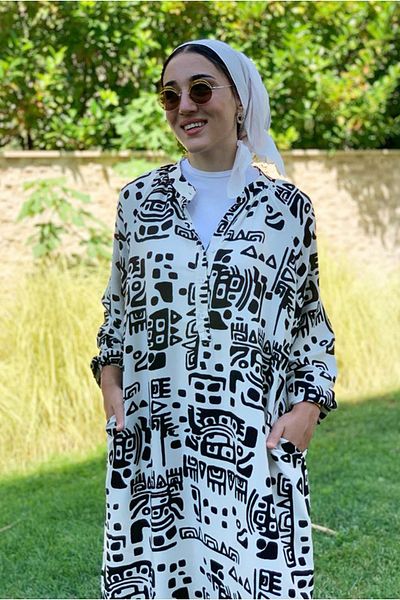 Moda Rosa 23Y3552 - Black - Salaş Patterned Full-Size Tunic