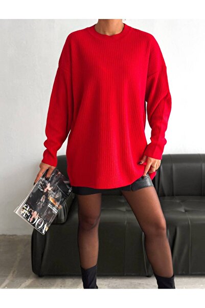 By Kuzey Aras Basic Cycling Collar Corduroy Slim Knitwear Sweater Suitable for Hijab