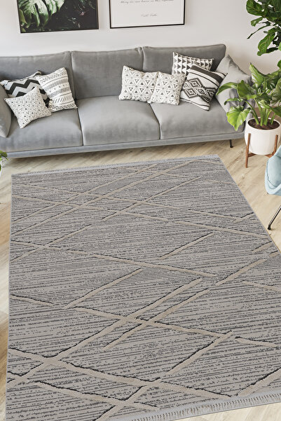 Naar Halı Step 2204 Gri Halı Bohem Yolluk Salon Halısı Koridor Halısı Kesme H...