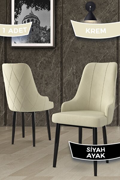 Canisa Trex Serisi 1.sınıf Babyface Kumaş 1 Adet Krem Sandalye Siyah Metal Ayak