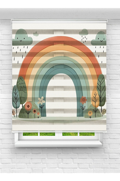 vanilyahome Erkek ve Kız Çocuk Odası İçin Desenli Baskılı Renkli Gökkuşağı ve...