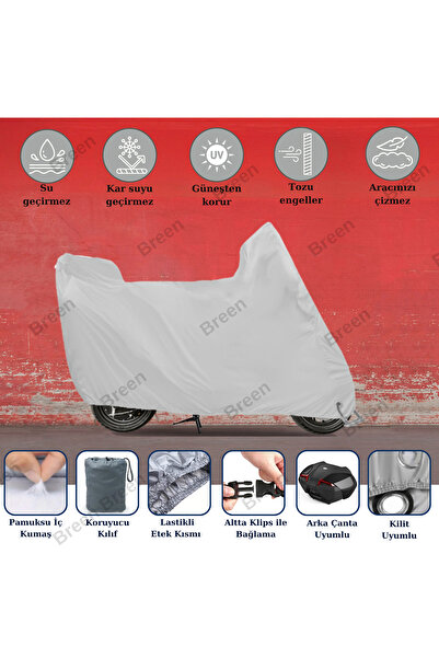 Breen Yamaha YBR 125 için Arka Çanta ve Kilit Uyumlu Gri Motosiklet Branda, Güvenli