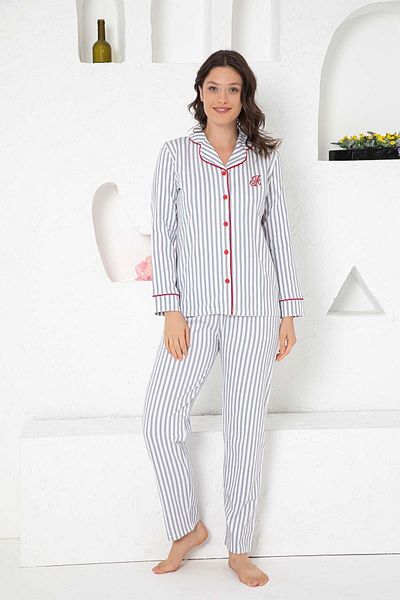 ALİMER Set pijama cămașă cu dungi gri 2568uy