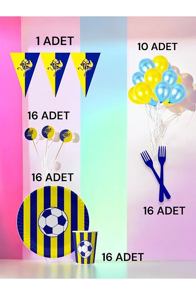 VibeHome 16 Person Navy Blue Yellow Fan m Pack - Birthday Party and Fun Events
