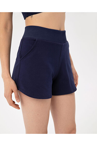 Ayma Active Navy Blue Elastic Waist Adjustable Sweatshirt Shorts