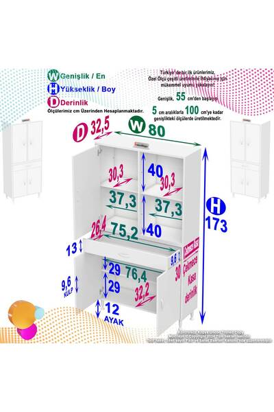 Modilayn Afra 4 Kapaklı 6 Bölmeli Mutfak & Banyo Dolabı (80cm)