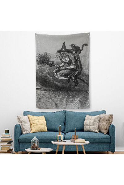 PAMUK'S DESİGN Süpürge Ile Uçan Yaşlı Cadı Ve Kedisi Cadılar Bayramı Hediyesi...