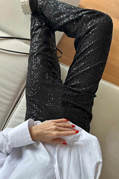 Pubi Kadın Beli Lastikli ve Pul Payetli Bol Pantolon