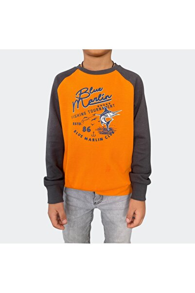 Kübra Tekstil Uzun Kollu Baskılı Turuncu Antrasit Sweatshirt ,marlin Club Çoc...