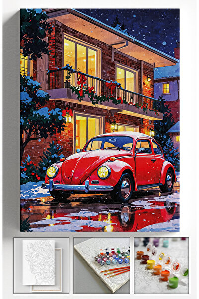 Akihabara ayılarla Boyama Kasnaklı Tablo Seti Fırça Boya Dahil KIRMIZI VOSVOS...