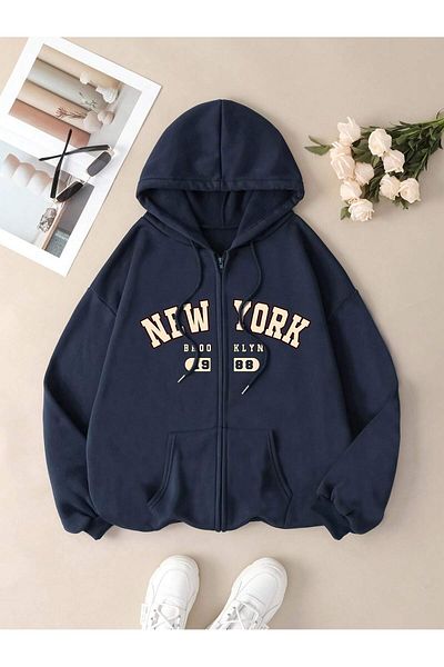 EVIus New York Printed Hooded Zippered Cardigan