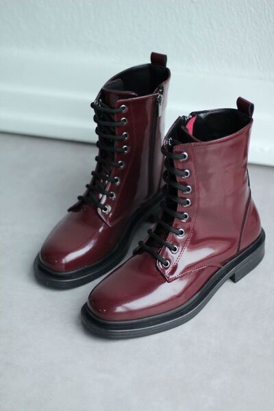 Mida Shoes 2024-2289 Bordo Rugan Bağcıklı Kadın Bot