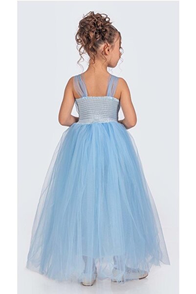 Mnk Sırt Gipeli Tütü Etek Kız Çocuk Saten Parti Abiye Elbise MNK0340 TURKUAZ