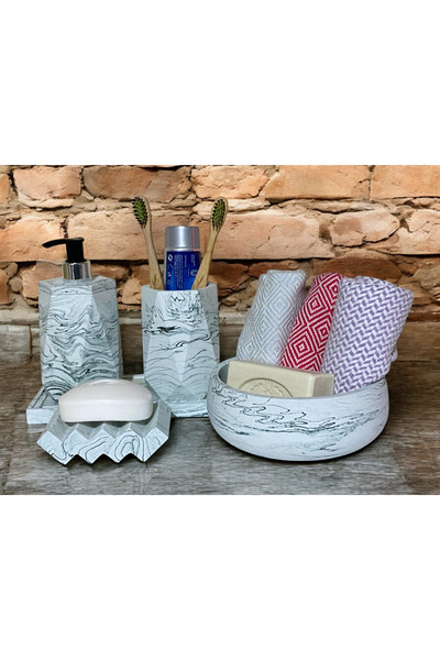 Chiko Mall Set de accesorii pentru baie din beton cu textura de marmură elega...