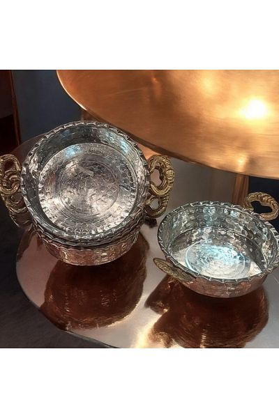 Bakır Center 6 Pieces Large Size 12 cm Copper Breakfast Set - Nuts Bowl Medium Size