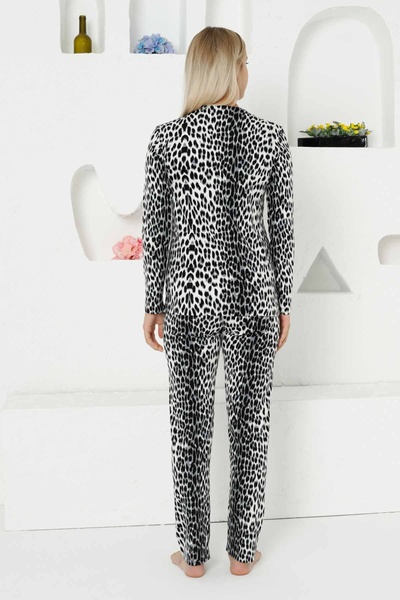 ALİMER Gray Leopard Long Sleeve Pajama Set 2761Uk