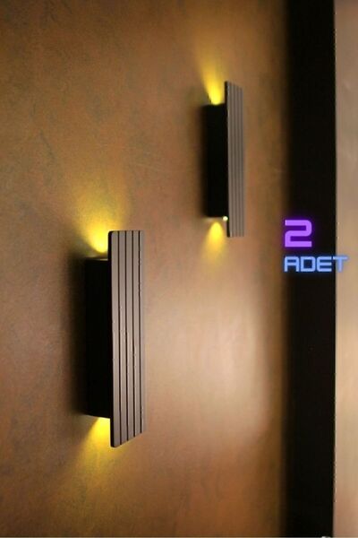 Emriba 2 Adet Pilli Dekoratif Duvar Aydınlatması Aplik Gece Lambası (SİYAH YARI MAT-AMBER)