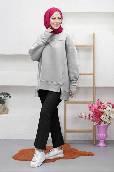 CNG MODA Teseturine Skirt Slit Basic Sweatshirt