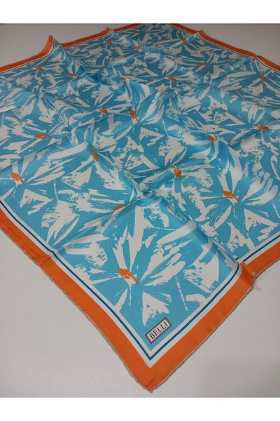 Belli Turquoise Flower Patterned Tivil Silk Scarf - Abstract E24Ya 7130001 -36
