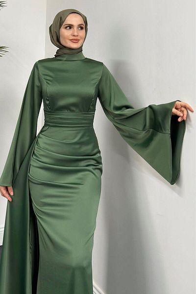 MERVEN AKYÜZ Βραδινό φόρεμα Satin Fish - Arabella Cape Khaki