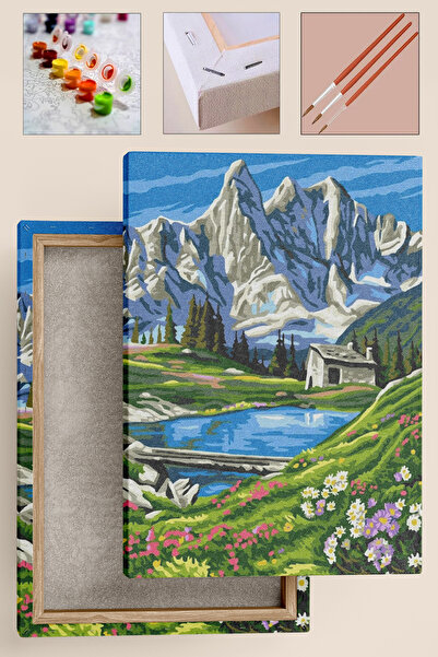 Sayılarla Boyama Seti - Eksiksiz Set - Tuval Seti - Fırça Boya Dahil - Çıtalı - 40x50 CM - Dağ Evi