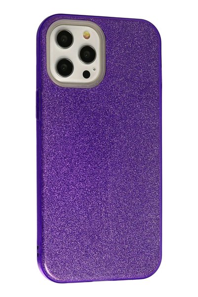 New Face iPhone 12 Pro Max Kılıf Simli Katmanlı Silikon - Mor SPTGL