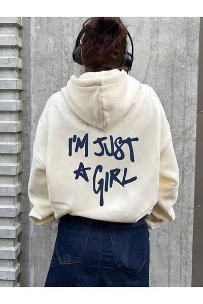 EVIus Im Just A Girl εμπριμέ φούτερ με κουκούλα 3 κλωστών με ραφή χοντρό ύφασμα