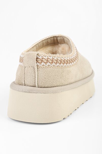 Shoeberry Uggps de damă bej - papuci scurti din piele întoarsă