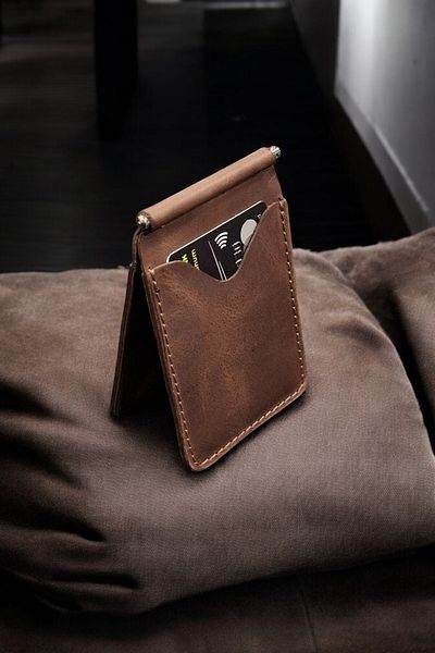 MAT Deri Men's Wallet with Money Clip Real Leather Card Holder Brown Thin Practical Wallet