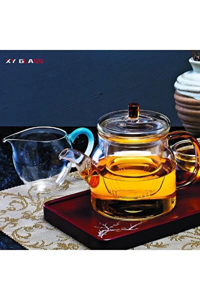 Qerhome Borosilikat Cam Cam Kapaklı Ve Süzgeçli Gold Sap Demlik 800 ml ( Tkb Aw2005)