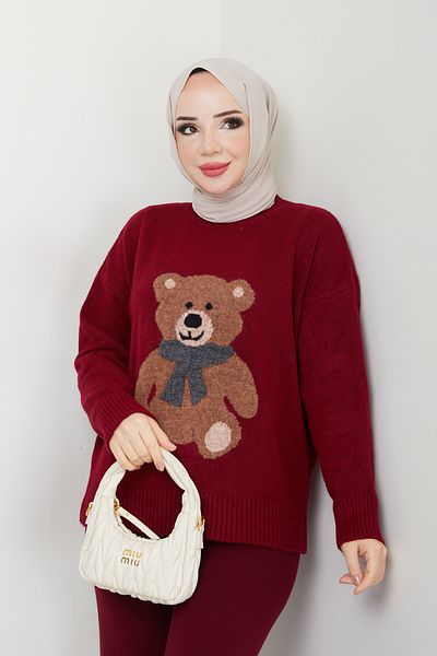 Pamuk Butik Pulover de tricotaj cu tematică ursuleț pentru femei