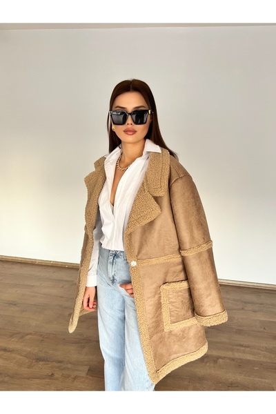 Nesil Palton supradimensionat de blană cu buzunar pentru geantă