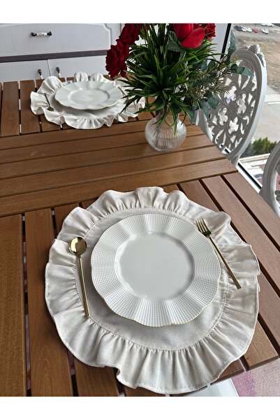 Blue Atelier Keten Krem Yuvarlak 40x40 Supla Amerikan Servis 2’li