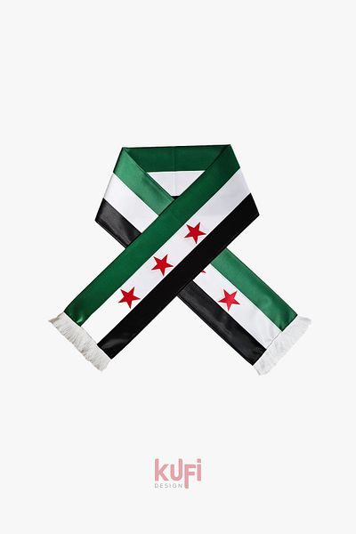 Kufi Design Syria Flag Satin Scarf Shawl Foulard – Unisex – Tasseled