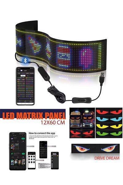 APEXİ Digital Display Screen with Long Cable Option Animated App Control 60X12Cm