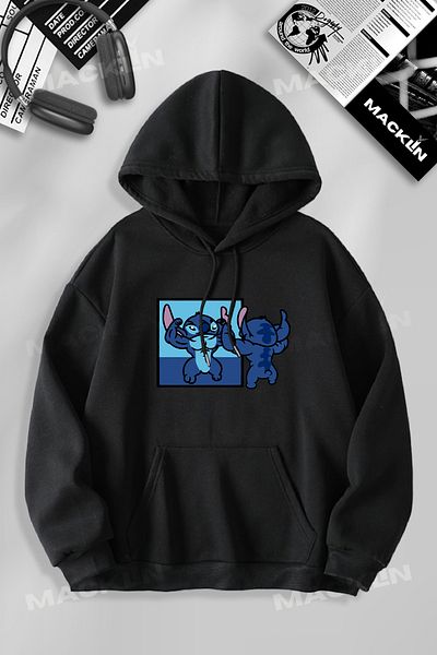 macklin Unisex Women Men's Stitch and Angel Gym Printed Custom Design Printed Hooded Sweatshirt