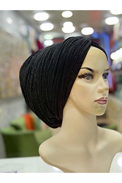 zagreus Kadın siyah simli dügümlü büzgülü bone özel günlerde çok terçih edile...