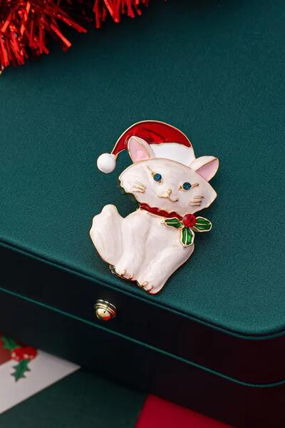 New Obsessions Yılbaşı Kedisi Mineli Broş Yaka İğnesi