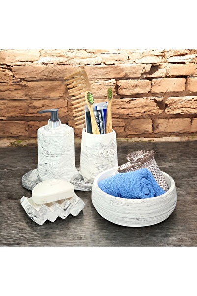 Chiko Mall Set de accesorii pentru baie din beton cu tematică de marmură Tren...