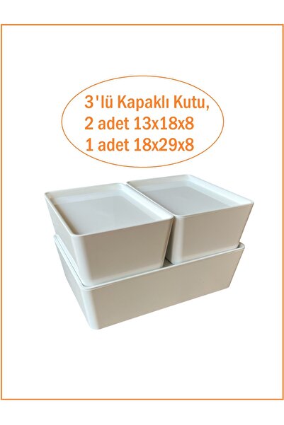 IKEA Kuggıs Kapaklı Kutu Beyaz Set, (3'lü Set)